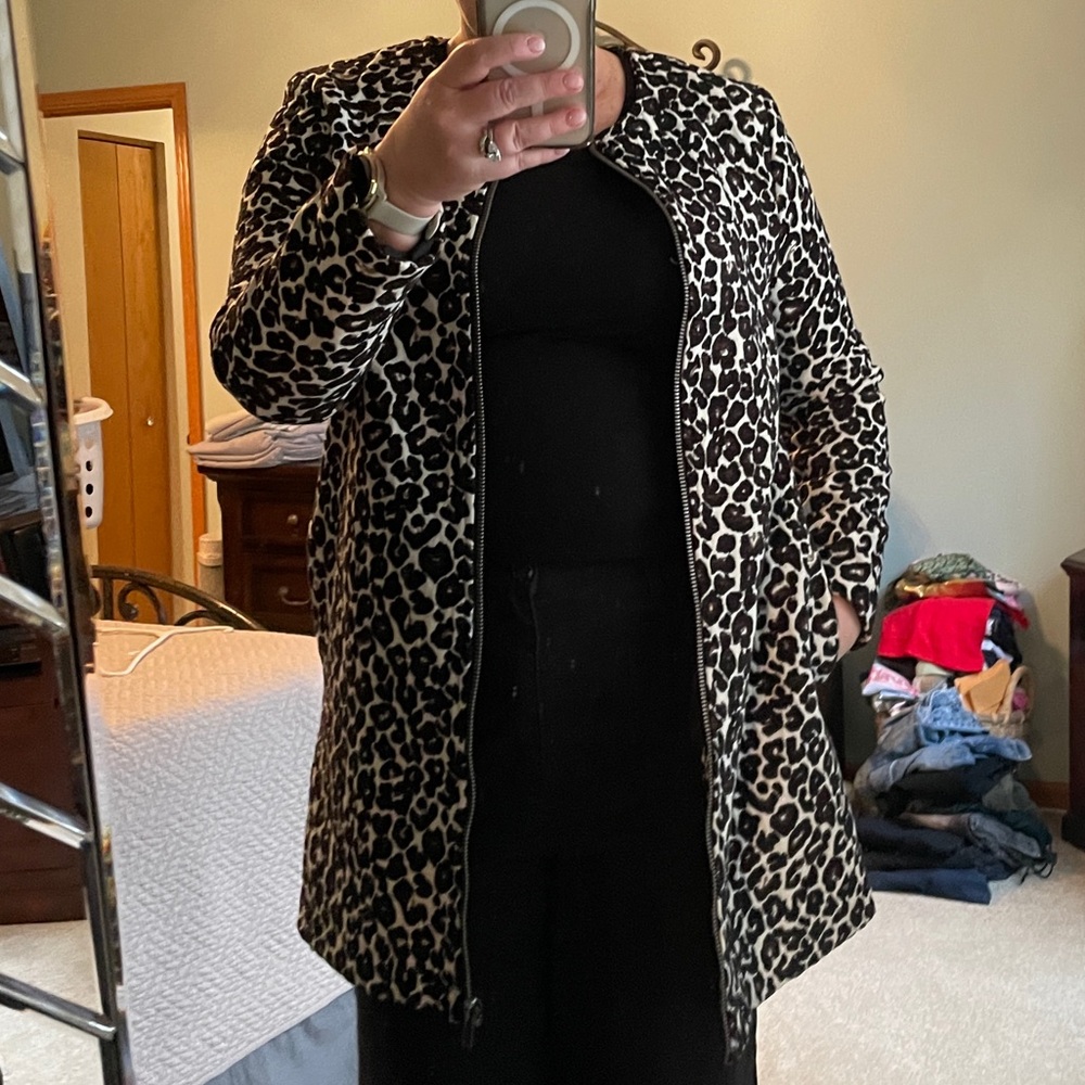 Cupcakes and Cashmere Jacquard Leopard Print Coat, Size L